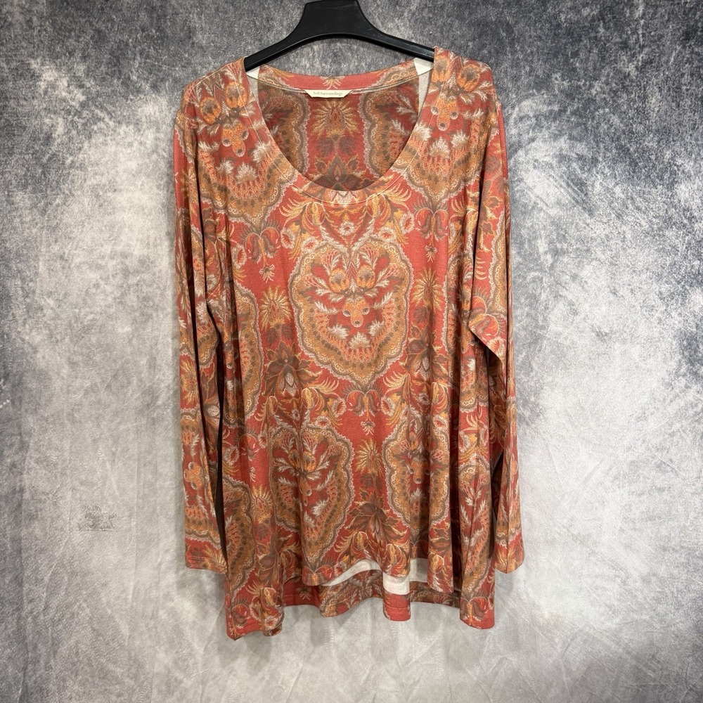 Soft Surroundings Women's Paisley Tunic Top Orange Rust Long Sleeve XL Boho